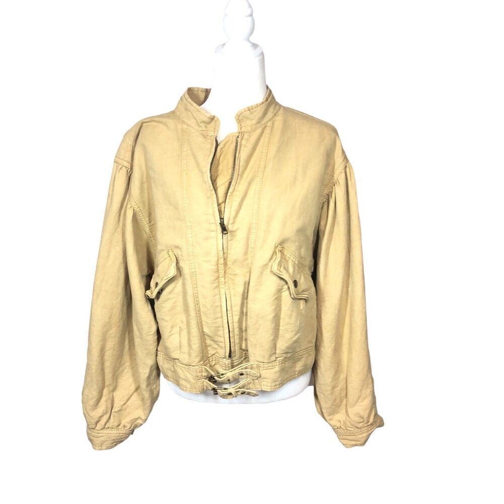 Free People Jacket Womens‎ Size M Tan Fawn Poet Puff Sleeve Utility Bomber Coat - Picture 5 of 14
